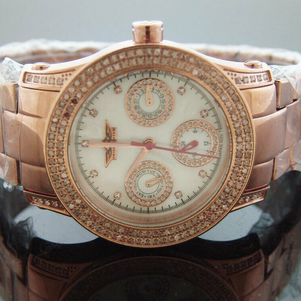 Ladies Swiss Master 164 Diamonds Rose Gold-tone Round Case and band